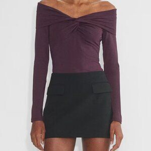 Aritzia Countour Twist Off-Shoulder Long Sleeve Purple Maroon New With Tags L